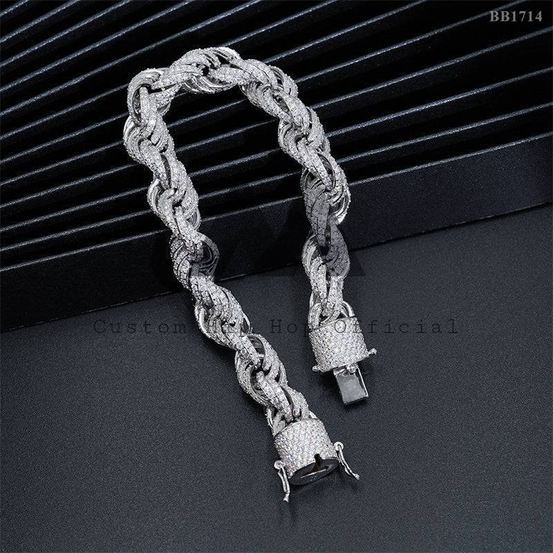 925 Silver 10MM Iced Moissanite Rope Bracelet Hip Hop Jewelry