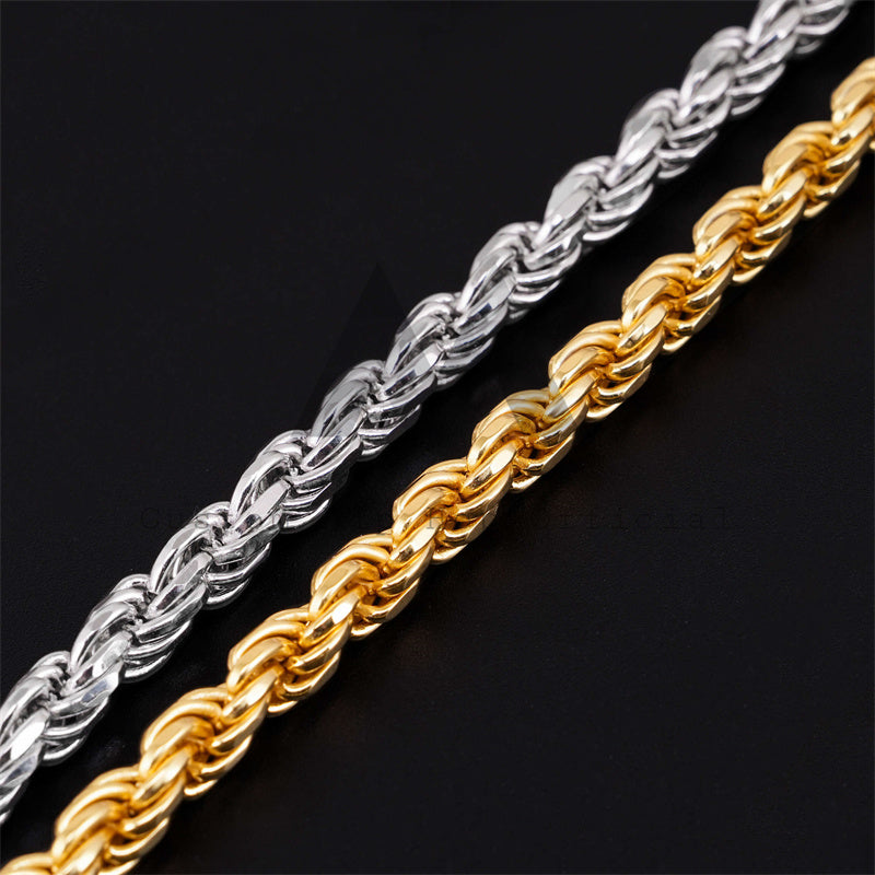 Corrente de corda com corte de diamante de design liso de prata sólida 925 de 6 mm para homens
