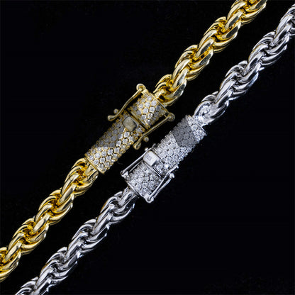 Цепочка из стерлингового серебра белого золота, желтого золота, диаметром 6 мм с замком из муассанита