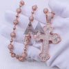 Sterling Silver Iced Out Hip Hop Jewelry with 8MM Moissanite Ball Chain and Rose Gold Color Cross Charm