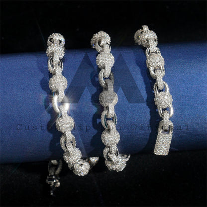 Sterling Silver VVS Moissanite Diamond Rosary Ball Chain 8MM Hip Hop Iced Out