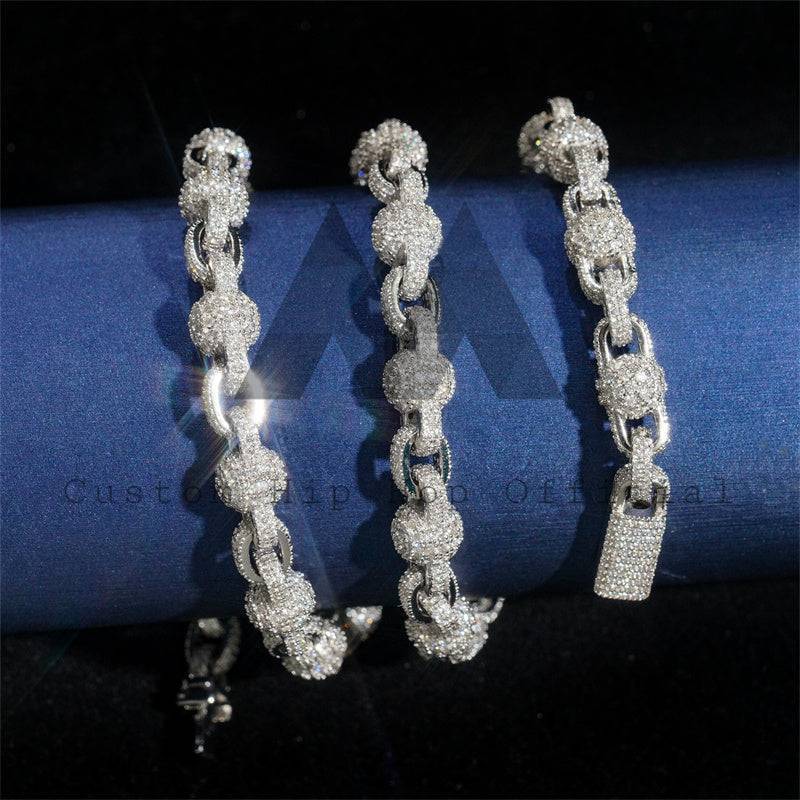 Sterling Silver VVS Moissanite Diamond Rosary Ball Chain 8MM Hip Hop Iced Out Jewelry0