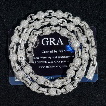Corrente de bola de rosário de diamante de prata esterlina VVS Moissanite 8 mm Hip Hop gelado