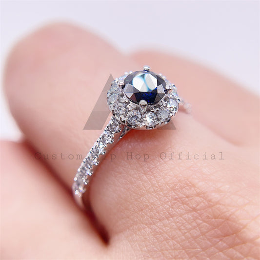 Halo Diamond Style 925 Silver 10K 14K 18K Gold Lab Sapphire Mix Moissanite Engagement Ring