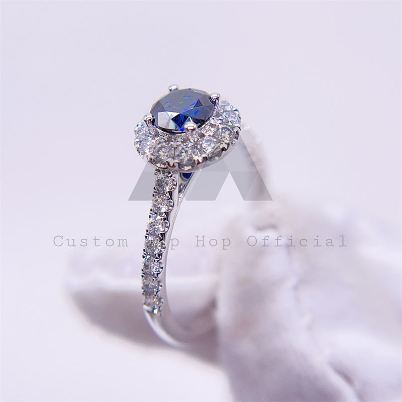 Halo Diamond Style 925 Silver 10K 14K 18K Gold Lab Sapphire Mix Moissanite Engagement Ring