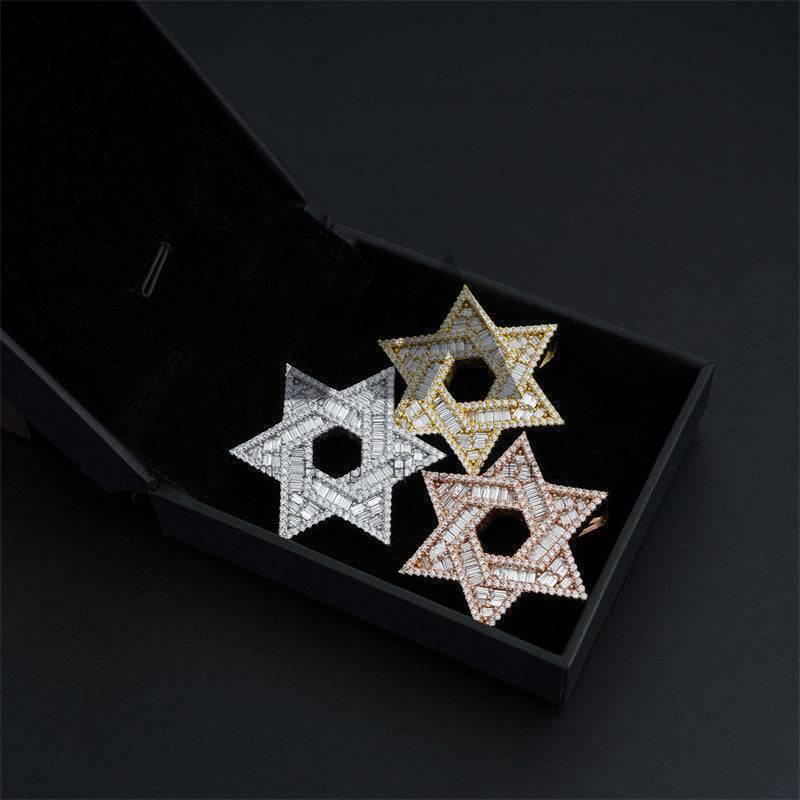 Iced Out Moissanite Star of David Pendant hip hop jewelry