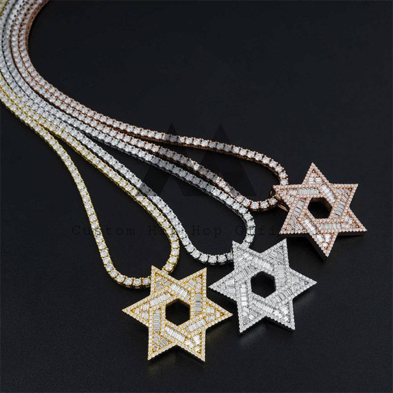 Iced Out Moissanite Star of David Pendant hip hop jewelry