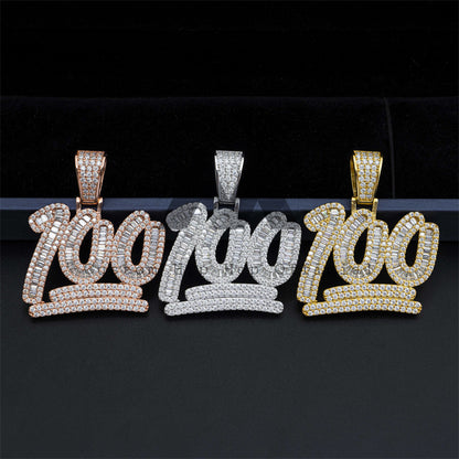 Joias masculinas Hip Hop Prata 925 Iced Out One Hundred Score Pingente