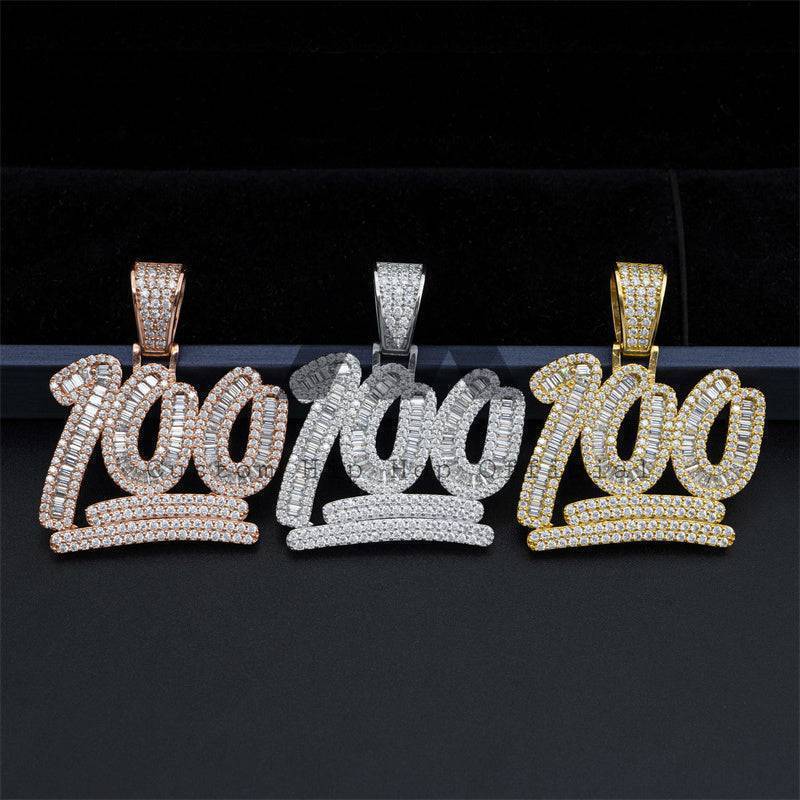 Men Jewelry Hip Hop Silver 925 Iced Out One Hundred Score Pendant