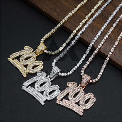 Men Jewelry Hip Hop Silver 925 Iced Out One Hundred Score Pendant