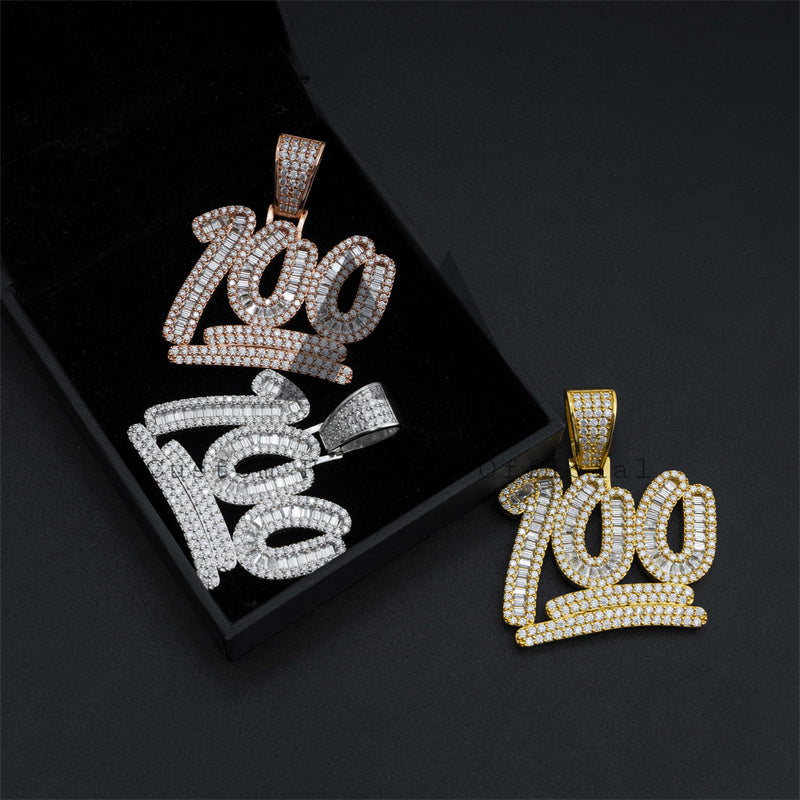 Men Jewelry Hip Hop Silver 925 Iced Out One Hundred Score Pendant