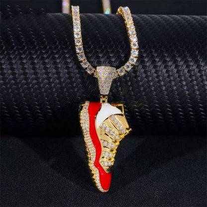 Yellow Gold Plated Iced Out Moissanite Shoes Pendant Fit For 3MM Tennis Chain