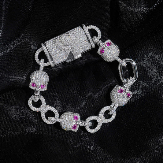 Designer style hip hop jewelry with 925 silver solid 10MM ruby eyes moissanite iced out skull bracelet0
