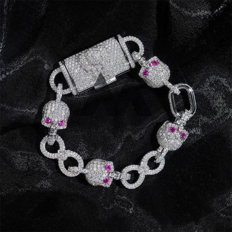 Designer style hip hop jewelry with 925 silver solid 10MM ruby eyes moissanite iced out skull bracelet0