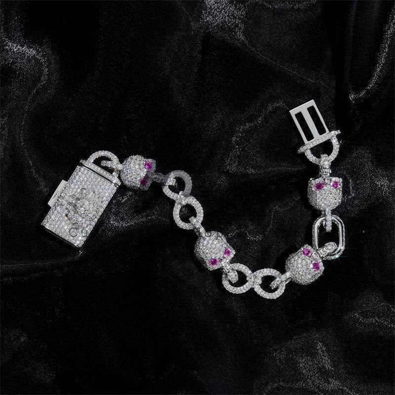 Designer style hip hop jewelry with 925 silver solid 10MM ruby eyes moissanite iced out skull bracelet2