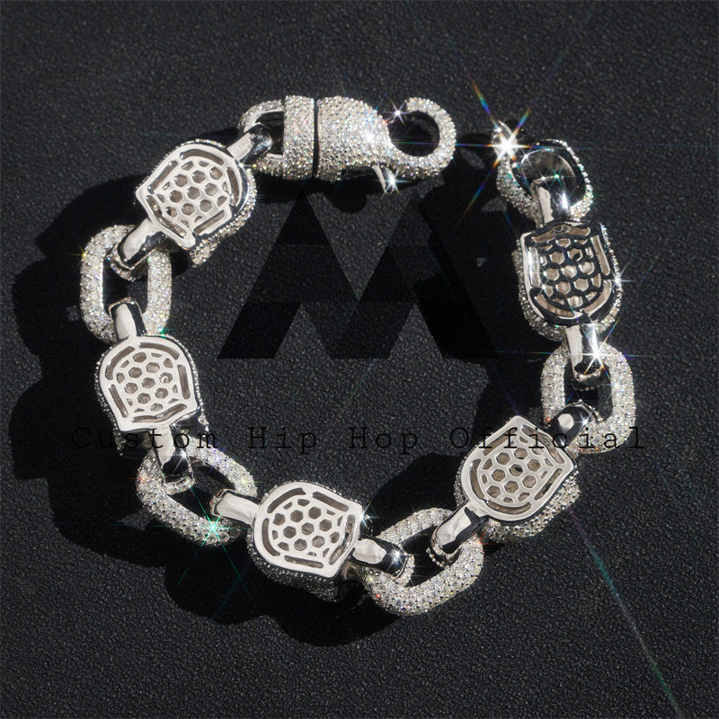 Мужской браслет с муассанитом и черепом, 13 мм, из твердого серебра, с бриллиантами, полностью ледяной