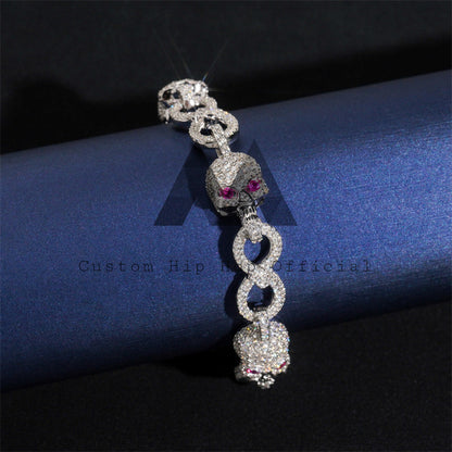 Designer style hip hop jewelry with 925 silver solid 10MM ruby eyes moissanite iced out skull bracelet1
