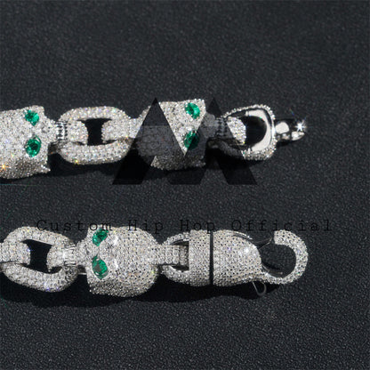 Мужской браслет с муассанитом и черепом, 13 мм, из твердого серебра, с бриллиантами, полностью ледяной