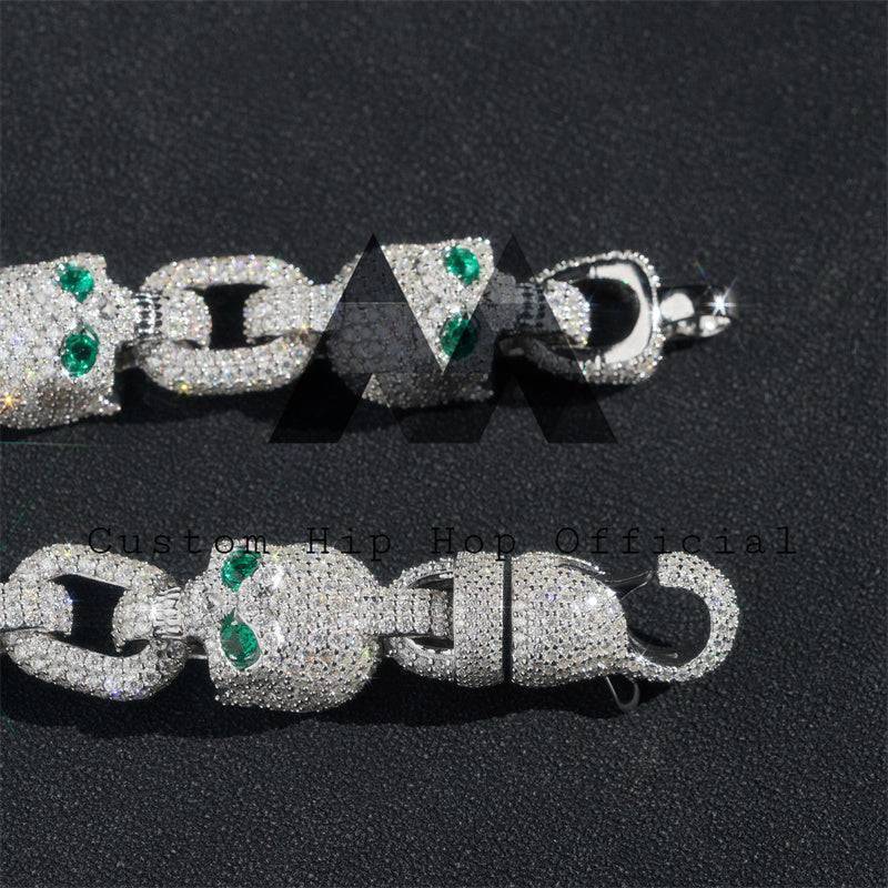 13MM Green Eyes Moissanite Skull Bracelet For Men Solid Silver Pass Diamond Tester Fully iced