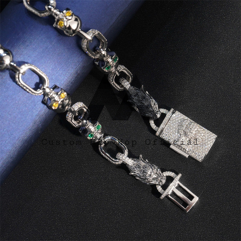 Custom design hip hop jewelry featuring 925 silver 10mm iced out moissanite skull link chain that passes diamond tester0
