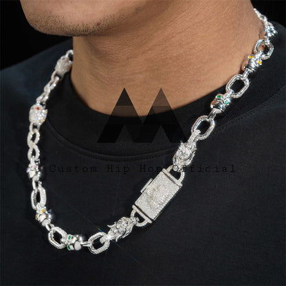 Custom design hip hop jewelry featuring 925 silver 10mm iced out moissanite skull link chain that passes diamond tester2