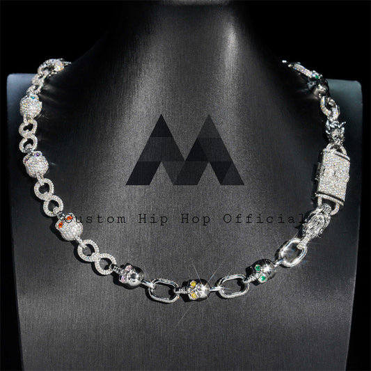 Custom design hip hop jewelry featuring 925 silver 10mm iced out moissanite skull link chain that passes diamond tester4