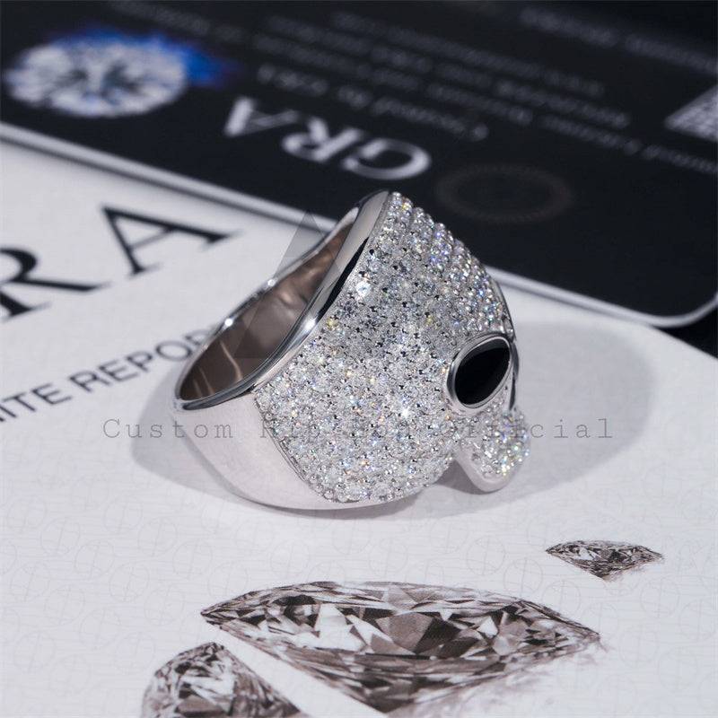 925 Solid Silver Pass Diamond Tester Moissanite Skull Ring Iced Out For Men