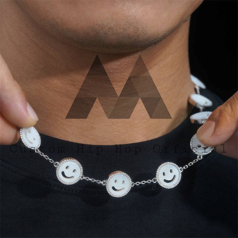 13MM Iced Moissanite Diamond Necklace with Smile Face Mother of Pearl Pendant3