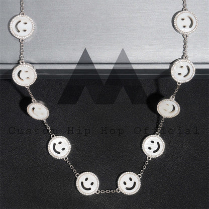 13MM Iced Moissanite Diamond Necklace with Smile Face Mother of Pearl Pendant4