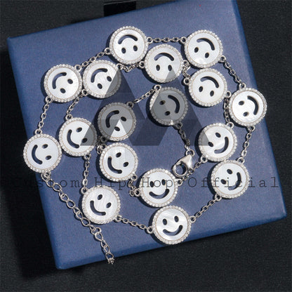 13MM Iced Moissanite Diamond Necklace with Smile Face Mother of Pearl Pendant0
