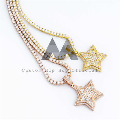 Baguette Star Shaped Pendant Moissanite Hip Hop Jewelry Fit For 3MM Tennis Chain0