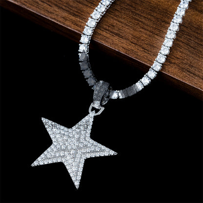 Iced Out Silver Moissanite Diamond David Star Pendant Fit For 3MM Tennis Chain Men Necklace