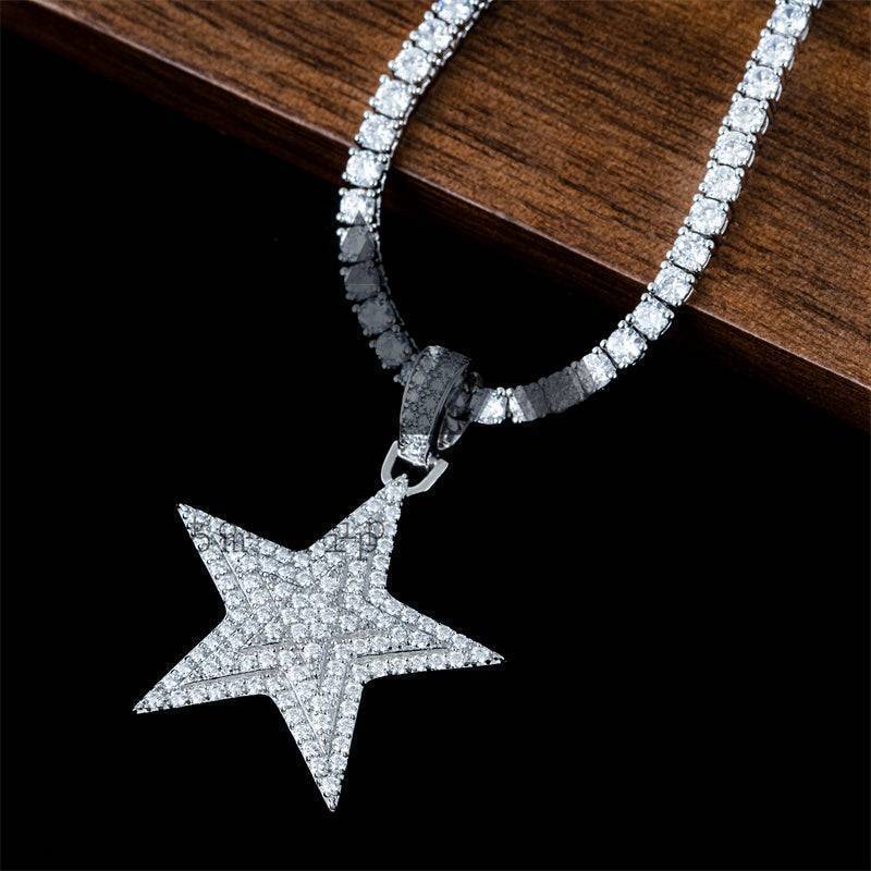 Iced Out Silver Moissanite Diamond David Star Pendant for Hip Hop Jewelry with 3MM Tennis Chain for Men1