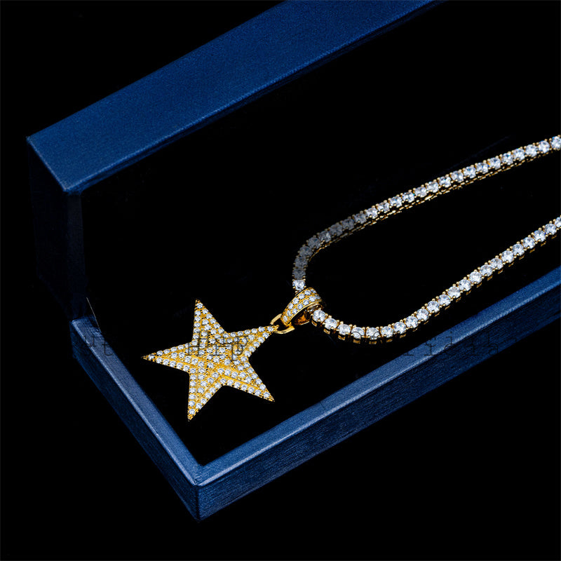 Pingente de estrela de David de diamante de moissanite de prata gelada adequado para colar masculino de corrente de tênis de 3 mm