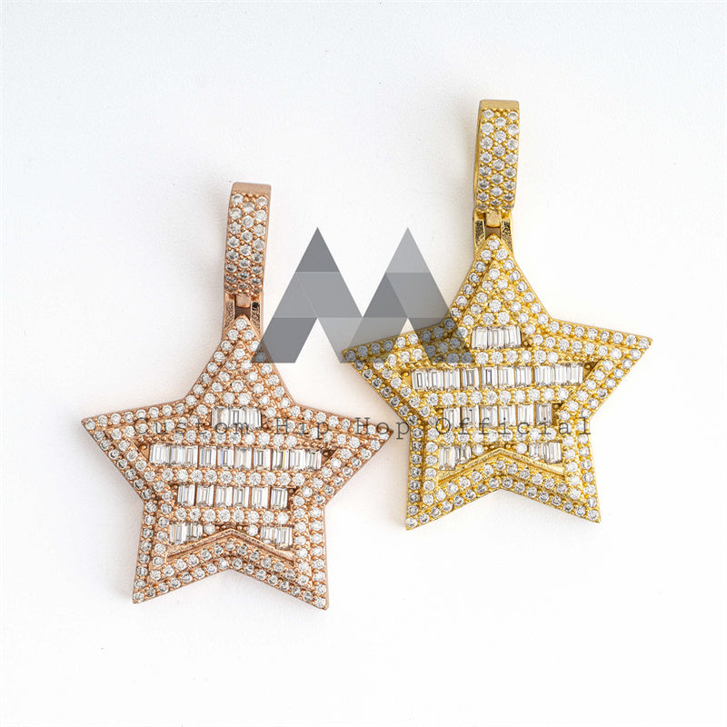 Baguette Star Shaped Pendant Moissanite Hip Hop Jewelry Fit For 3MM Tennis Chain1