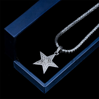Iced Out Silver Moissanite Diamond David Star Pendant Fit For 3MM Tennis Chain Men Necklace