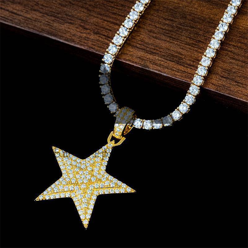 Iced Out Silver Moissanite Diamond David Star Pendant for Hip Hop Jewelry with 3MM Tennis Chain for Men0