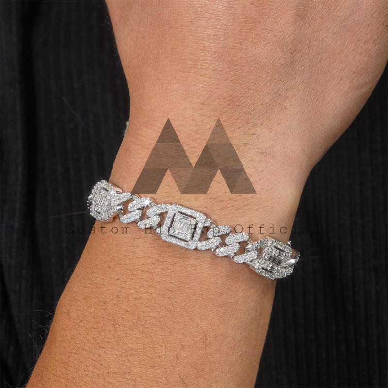 Iced Out Moissanite Diamond Cuban Link Bracelet Sterling Silver Hip Hop Jewelry4