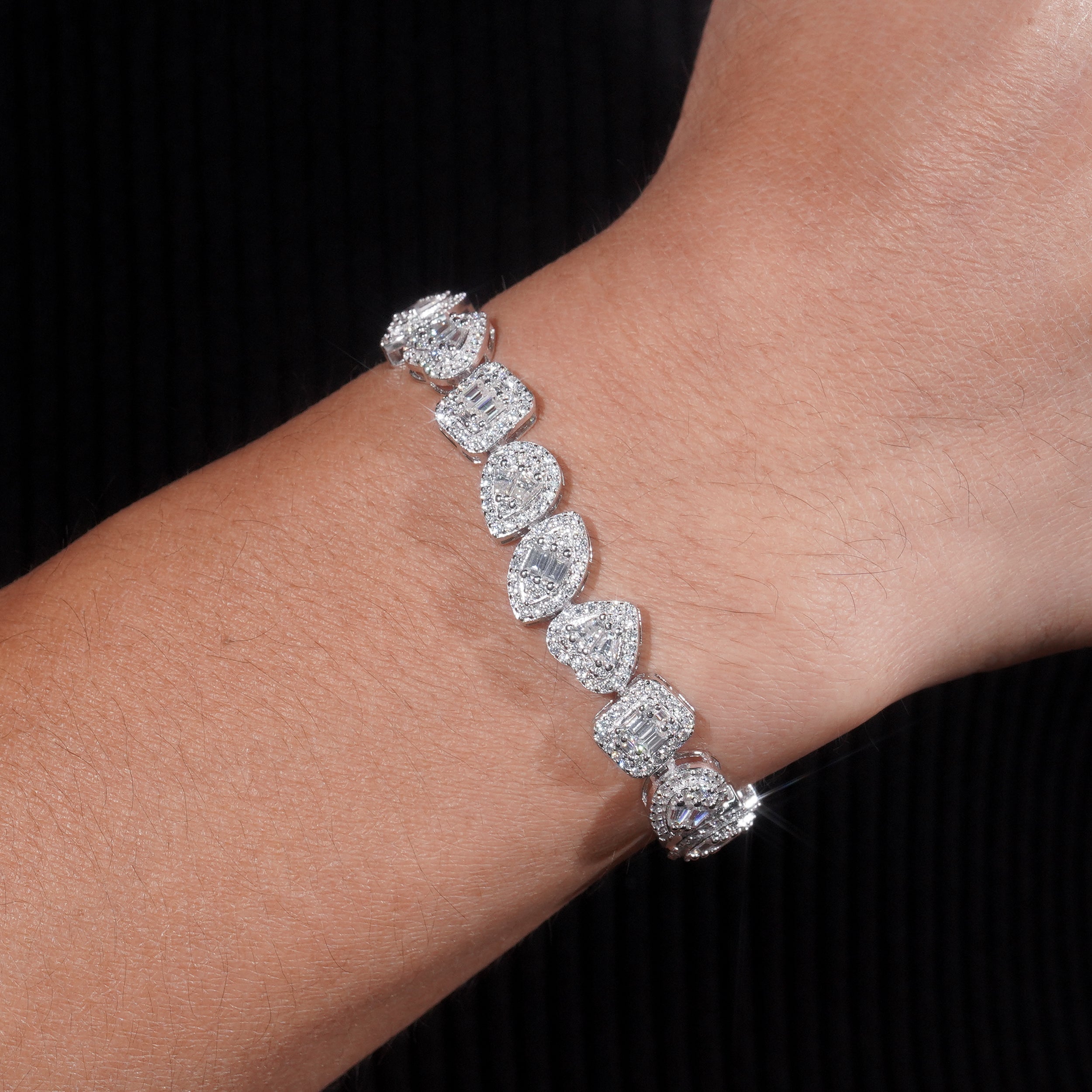 New Arrival Fancy Cut VVS Moissanite Diamond Tennis Bracelet Sterling Silver 925