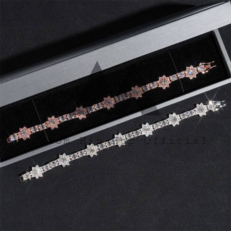 Stylish new fashion men's hip hop jewelry featuring fancy cut VVS moissanite diamond tennis bracelet with flower style0