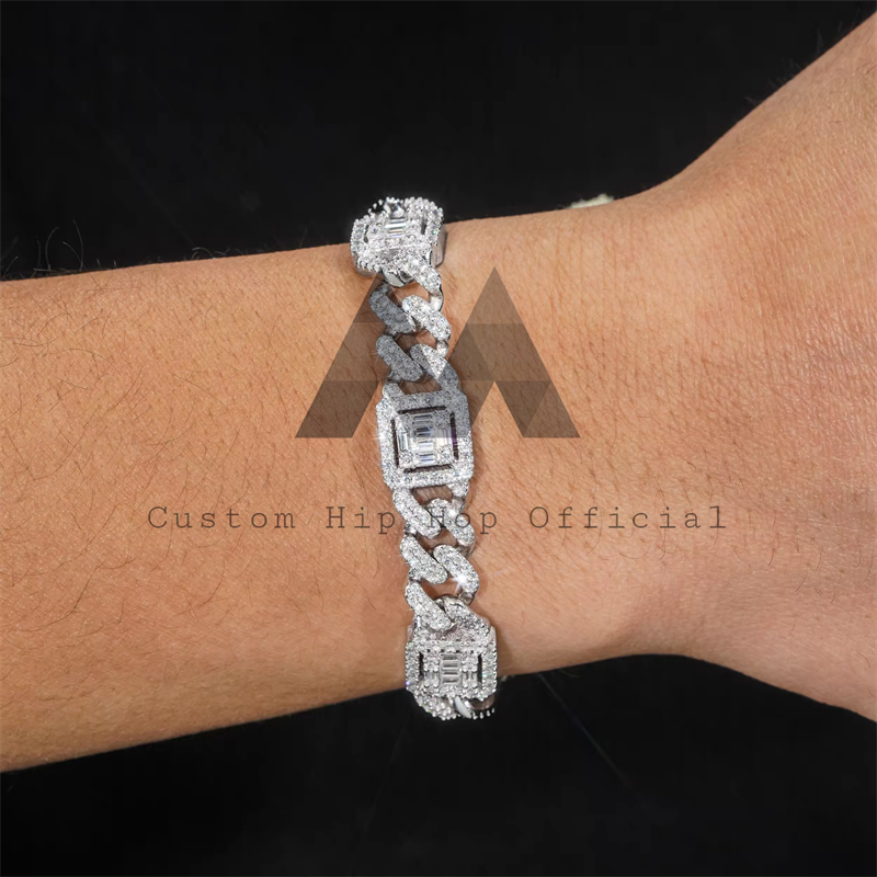 Iced Out Moissanite Diamond Cuban Link Bracelet Sterling Silver Hip Hop Jewelry1