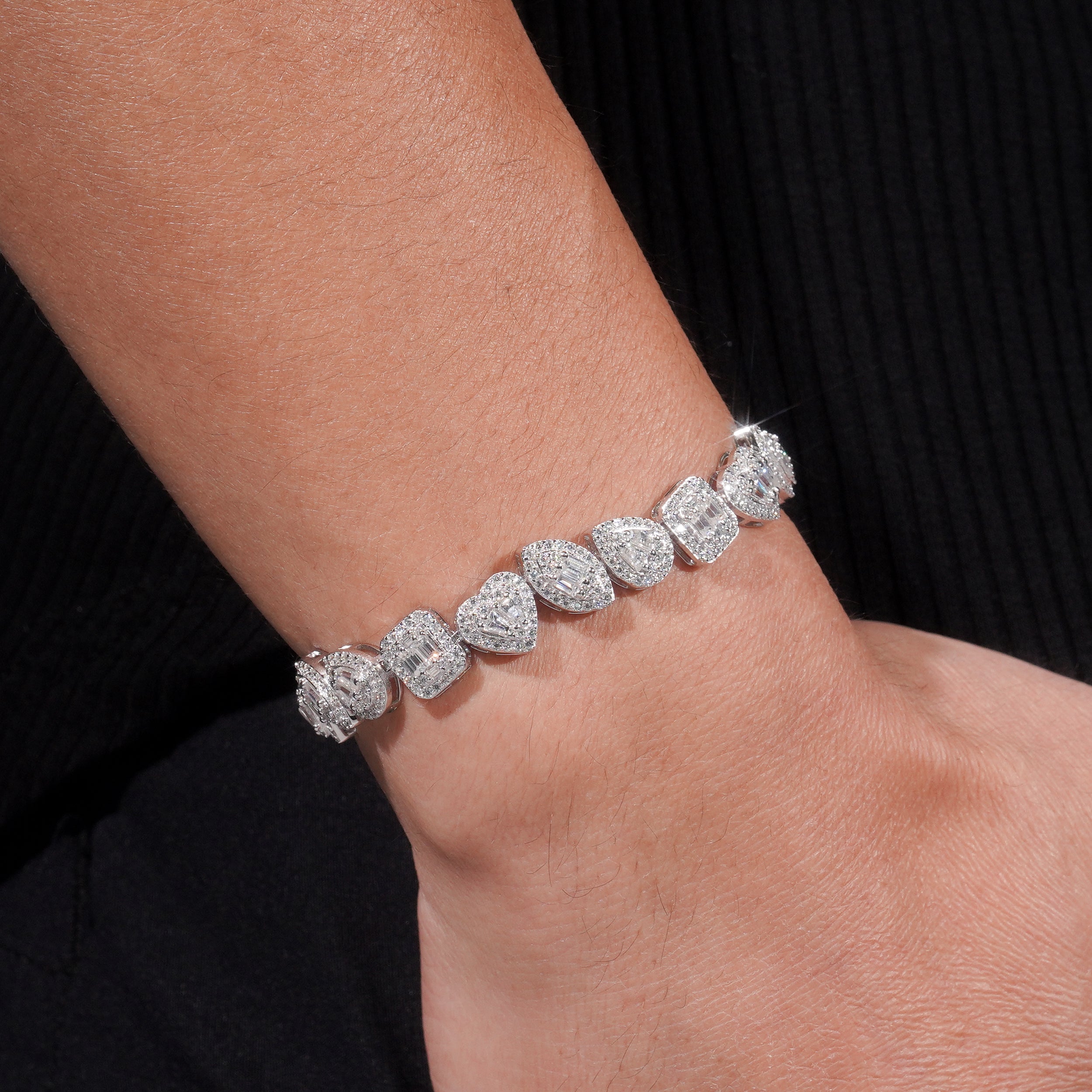 New Arrival Fancy Cut VVS Moissanite Diamond Tennis Bracelet Sterling Silver 925