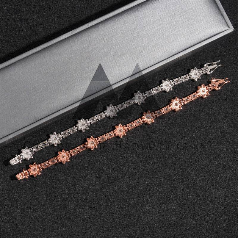 Stylish new fashion men's hip hop jewelry featuring fancy cut VVS moissanite diamond tennis bracelet with flower style4