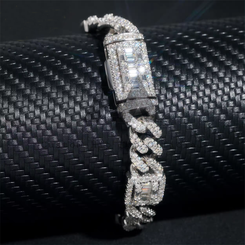 Iced Out Moissanite Diamond Cuban Link Bracelet Sterling Silver Hip Hop Jewelry0