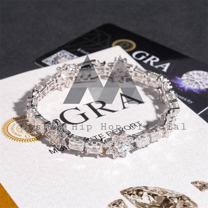 Stylish new fashion men's hip hop jewelry featuring fancy cut VVS moissanite diamond tennis bracelet with flower style2