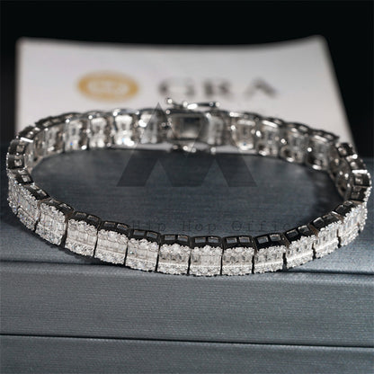 Hip hop 9MM width baguette diamond moissanite tennis bracelet iced out sterling silver men's jewelry0