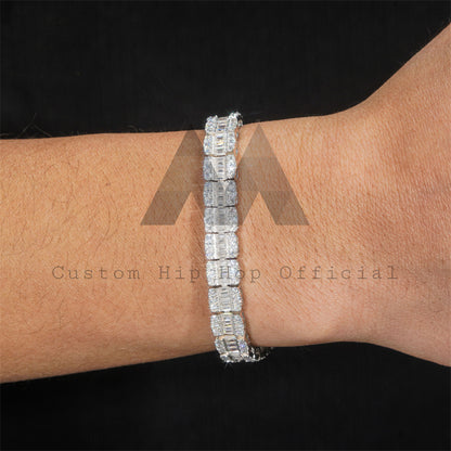 Hip hop 9MM width baguette diamond moissanite tennis bracelet iced out sterling silver men's jewelry3