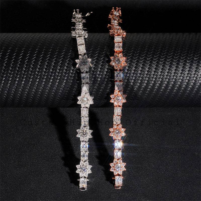 Stylish new fashion men's hip hop jewelry featuring fancy cut VVS moissanite diamond tennis bracelet with flower style1