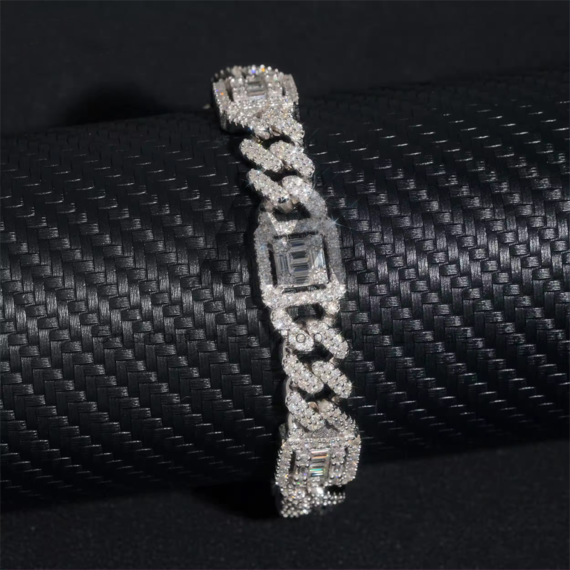 Iced Out Moissanite Diamond Cuban Link Bracelet Sterling Silver Hip Hop Jewelry2