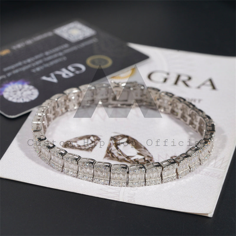 Hip hop 9MM width baguette diamond moissanite tennis bracelet iced out sterling silver men's jewelry1